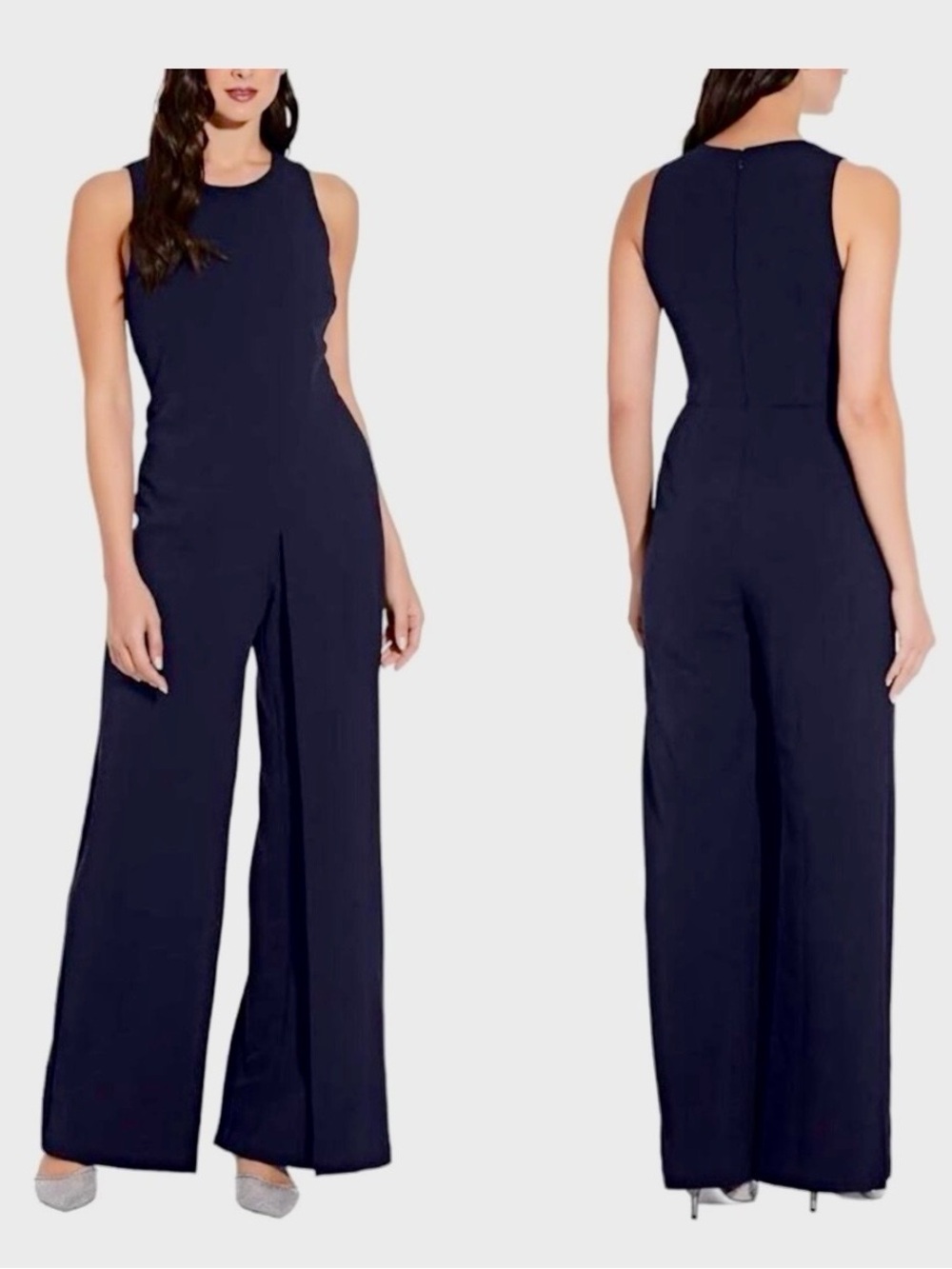 Adrianna Papell Navy Sleeveless Wide-Leg Jumpsuit